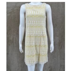 Jessica Howard‎ Dress Womens 12 Petite Yellow Sleeveless Lace Shift Boho Summer